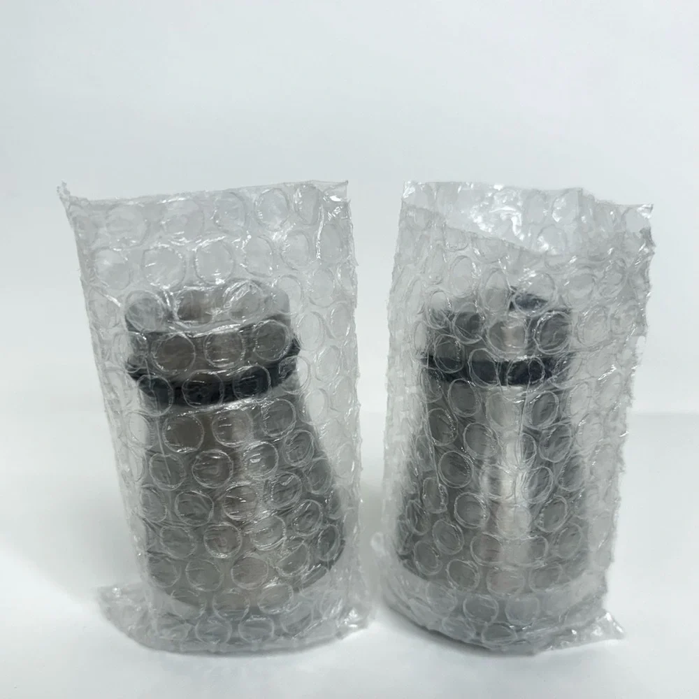 Salt & Pepper Shakers Two Size Plastic Sifters Snap On Top Stainless Steel Glass